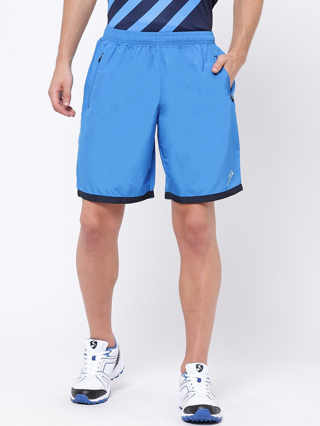 

SG Men Polyester Solid Sports Shorts Blue