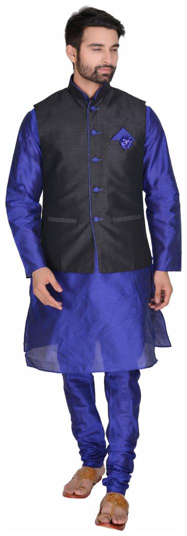 

SG Partywear Summer Kurta Churidar Pajama With Stylish Fancy wesh Coat embellished Brooch standard Collar Fancy Button Row Silk Fabric