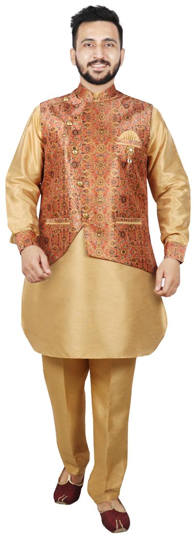

SG RAJASAHAB Pathani Kurta pent with Jacket For Men - Orange