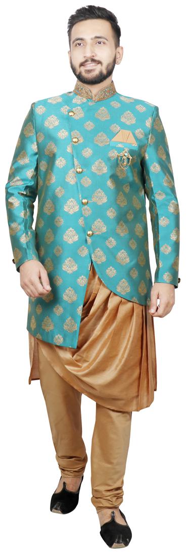 

SG RAJASAHAB Indo Kurta with Pyjama set for Men - Turquoise