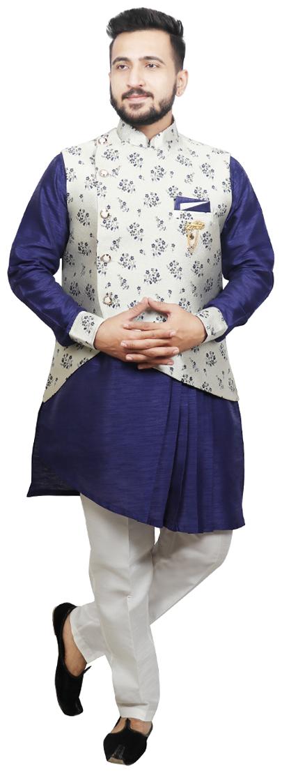 

SG RAJASAHAB Blue Floral print Kurta and Pyjamas With Jacket