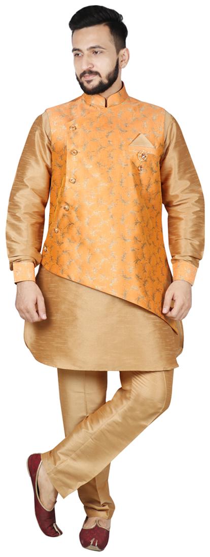 

Sg Rajasahab Men Blended Printed Kurta Pyjama Orange Beige