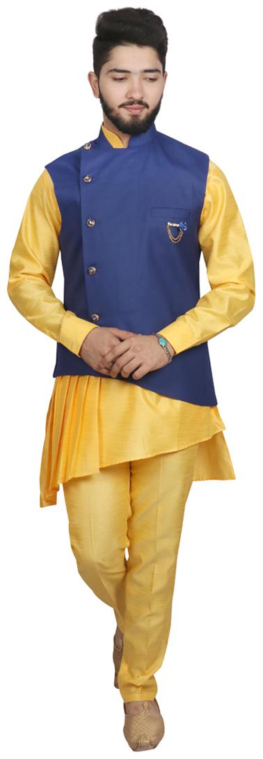 

SG RAJASAHAB Beige Dupion Kurta Pyjama With Jacket Set