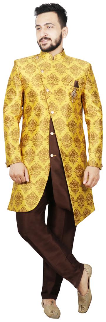 

SG RAJASAHAB Cotton Printed Kurta Pyjama With Jacket Yellow