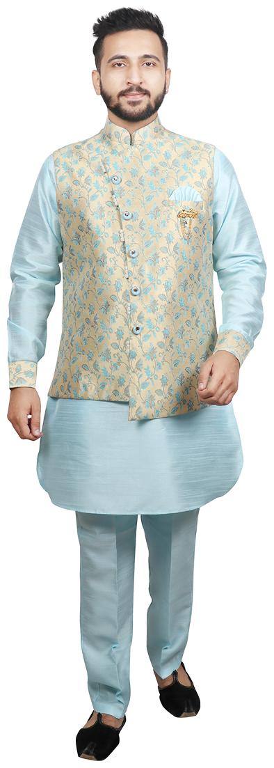 

SG RAJASAHAB Turquoise Floral print Kurta and Trousers