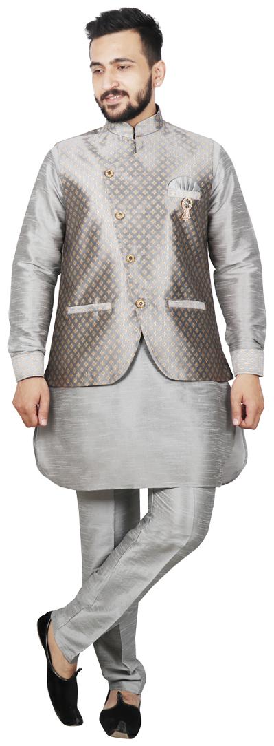 

SG RAJASAHAB Pathani Kurta pent with Jacket For Men - Silver