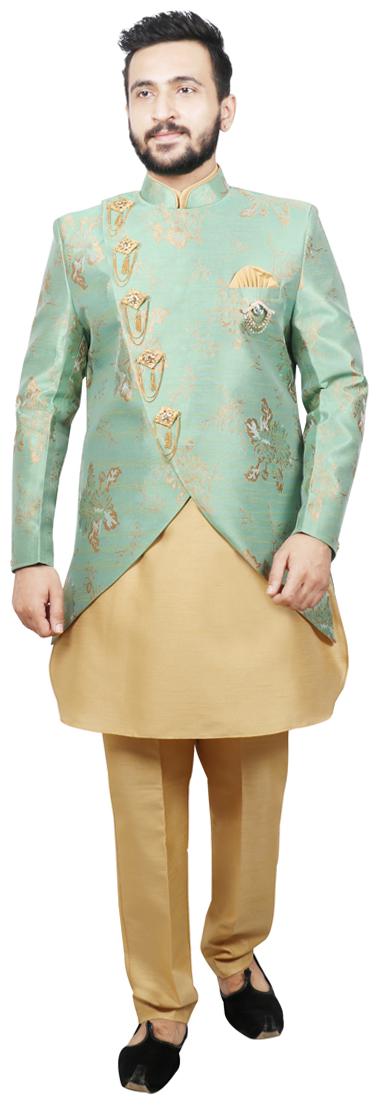 

SG RAJASAHAB Cotton Printed Kurta Pyjama With Jacket Green