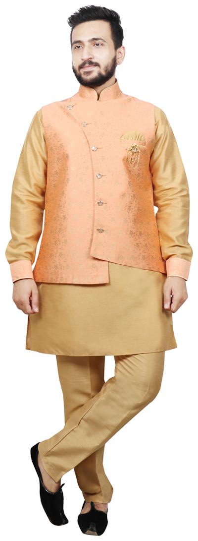 

SG RAJASAHAB Cotton Solid Kurta Pyjama With Jacket Gold