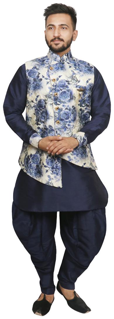 

SG RAJASAHAB Men Blended Kurta Pyjamas Blue White