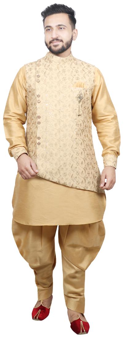 

SG RAJASAHAB Cotton Pathani kurta patiyala with Jacket For Men Beige