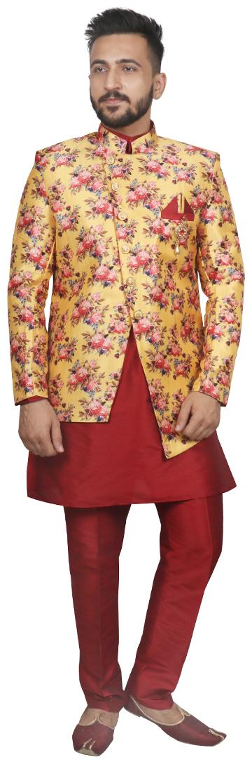 

Sg Rajasahab Kurta Payjma Set For Men - Maroon Yellow