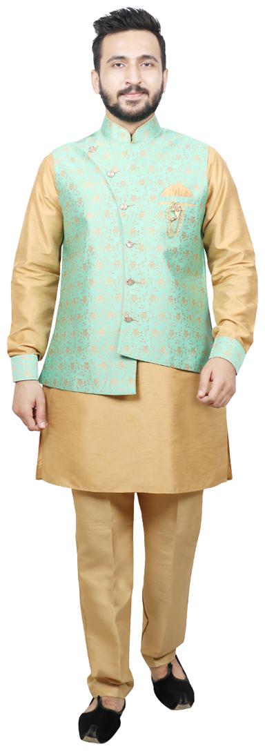 

SG RAJASAHAB Cotton Solid Kurta Pyjama With Jacket Green
