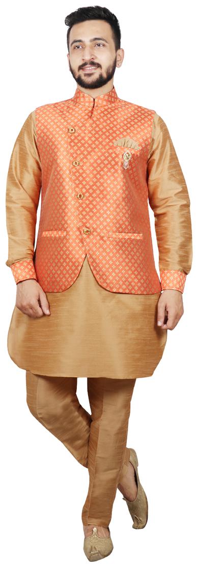 

SG RAJASAHAB Pathani Kurta pent with Jacket For Men - Orange