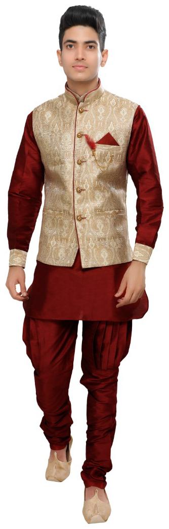 

SG RAJASAHAB Maroon Kurta Pyjamas Dupion