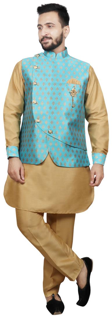 

SG RAJASAHAB Kurta pyjama with Jacket set for Men - Turquoise