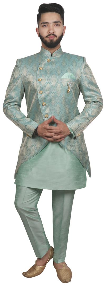 

SG RAJASAHAB Green Kurta Pyjama with Nehru Jacket