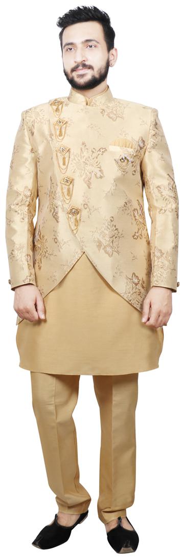 

SG RAJASAHAB Cotton Printed Kurta Pyjama With Jacket Beige