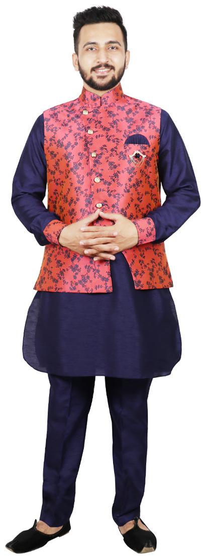

SG RAJASAHAB Pathani Kurta pent with Jacket For Men - Peach