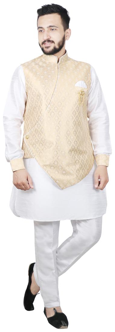 

SG RAJASAHAB Cotton Solid Kurta Pyjama With Jacket Gold