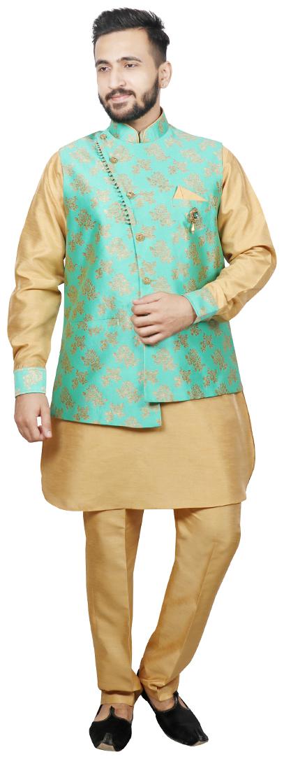 

SG RAJASAHAB Jacket Pathani with Pant set for Men Green