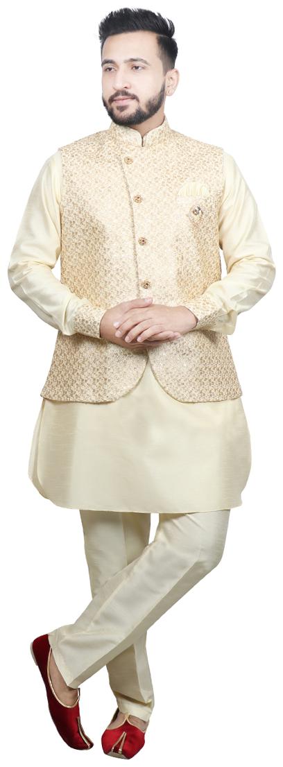 

SG RAJASAHAB Pathani kurta pants with jacket For Men Beige Color