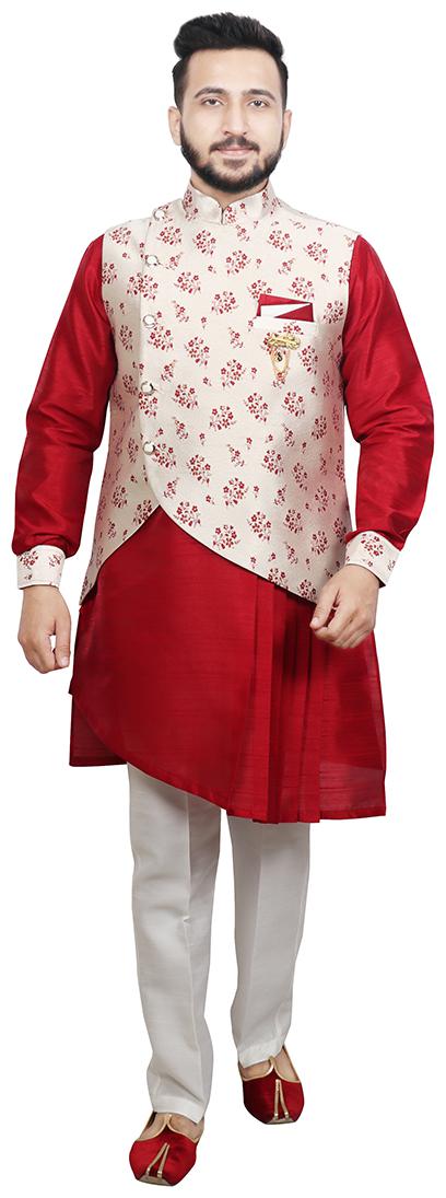 

SG RAJASAHAB Maroon Floral print Kurta and Pyjamas With Jacket