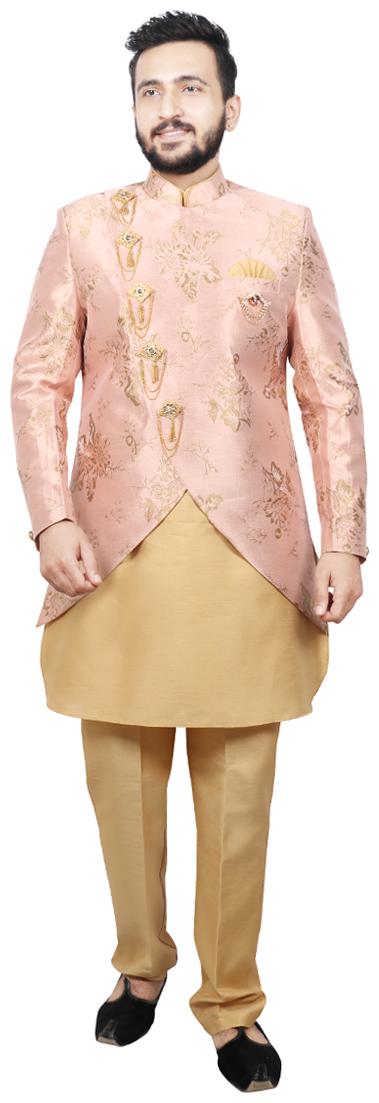 

SG RAJASAHAB Cotton Printed Kurta Pyjama With Jacket Beige