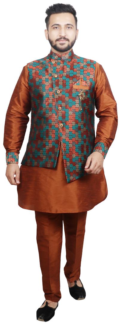 

SG RAJASAHAB Pathani kurta pants with jacket For Men - Orange