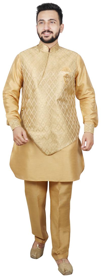 

SG RAJASAHAB Cotton Printed Kurta Pyjama With Jacket Beige