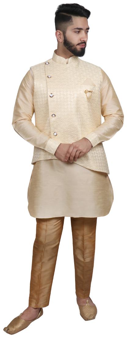 

SG RAJASAHAB Gold Kurta Pyjama with Nehru Jacket