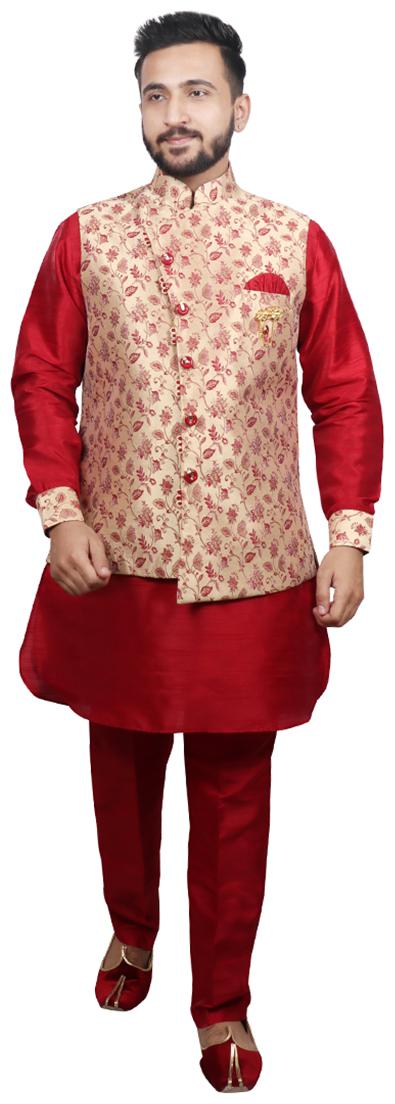 

SG RAJASAHAB Maroon Floral print Kurta and Trousers