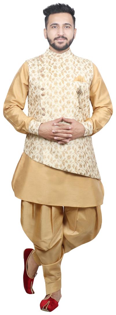 

SG RAJASAHAB Cotton Pathani kurta patiyala with Jacket For Men Gold