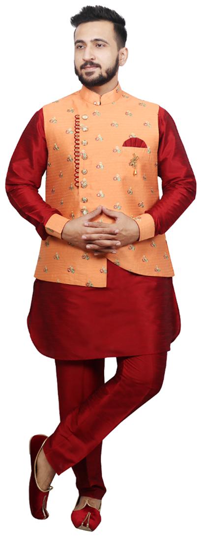 

SG RAJASAHAB Orange Floral print Kurta and Trousers