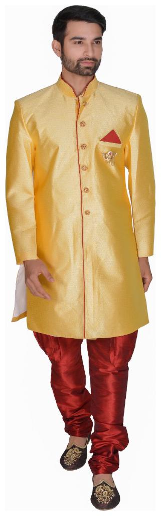 

SGLEEMAN Partywear indo Coat with Baloon Attached Embellished Brooch Fancy Button standard Collar RAW SILKFabrics