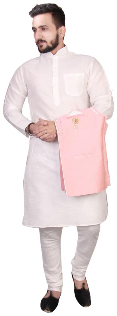 

SGLeeman Partywear Kurta churidar Pajama With Nehru Jackets Embellished Brooch Raw Silk Fabrics