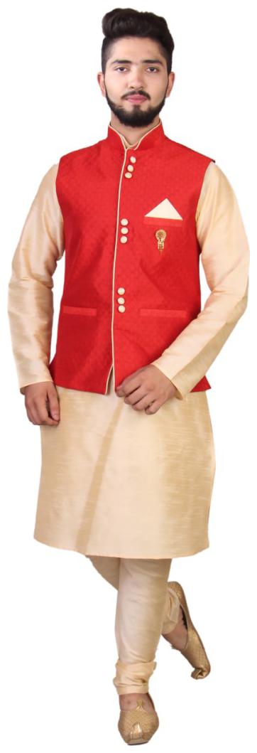 

SGLeeman Partywear Kurta churidar Pajama With Nehru Jackets Embellished Brooch Raw Silk Fabrics