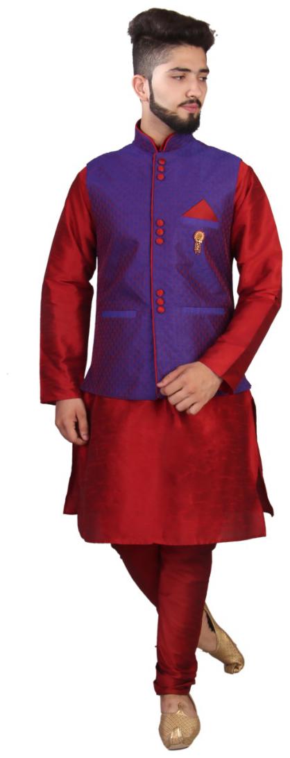 

SGLeeman Partywear Kurta churidar Pajama With Nehru Jackets Embellished Brooch Raw Silk Fabrics