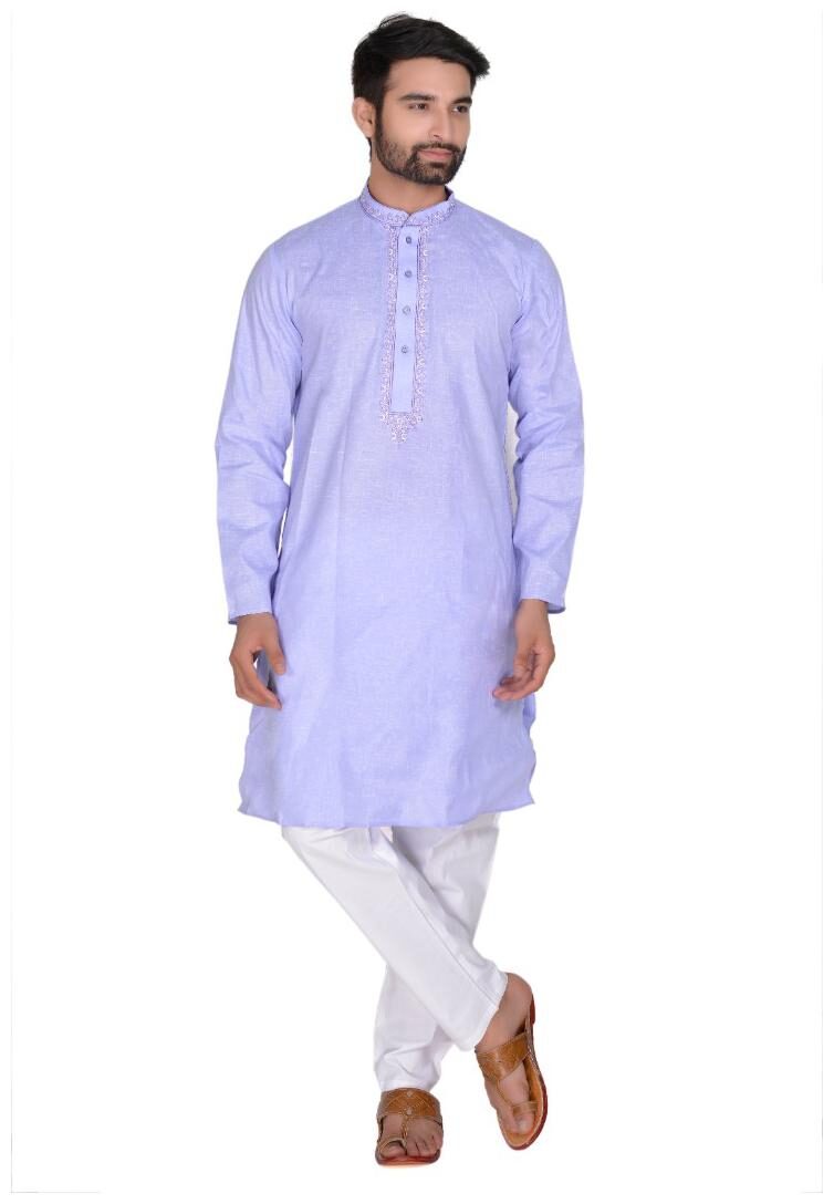 

SGLEEMAN Summer Kurta With Aligarh Pajama Emboridery Desining Neck Cotton Fabrics