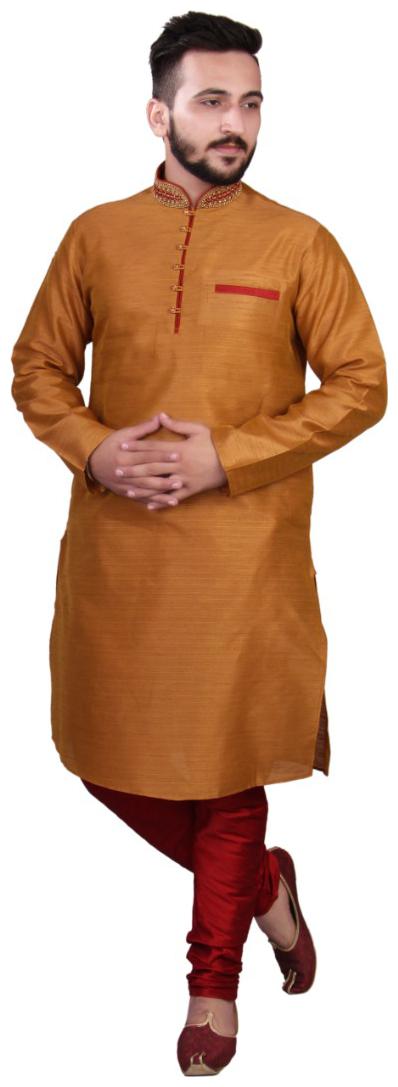 

SGLeemanPartywear Kurta Churidar Pajama Neck Embroidery Raw Silk Fabrics