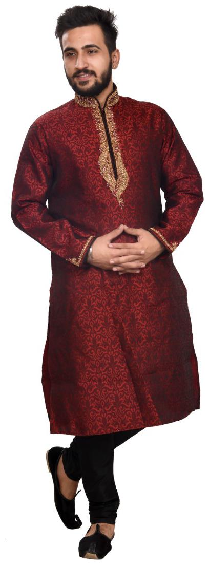 

SGPartywear Stylish kurta Churidar Pajama Desiner Neck Maroon Kurta and Black Churidard Pajama Duppin Fabrics