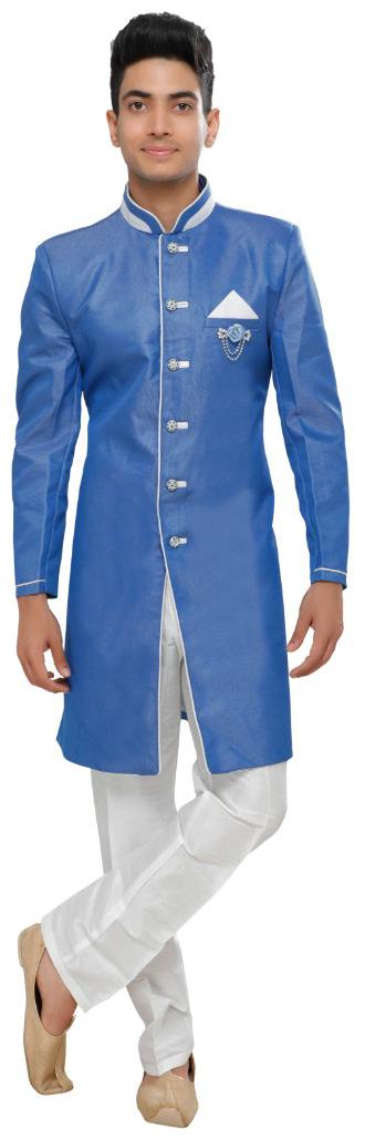 

SGRAJASAHAB Partywear Summer Kurta Pent With Stylish Fancy indo Coat embellished Brooch standard Collar Fancy Button Row Silk Fabric