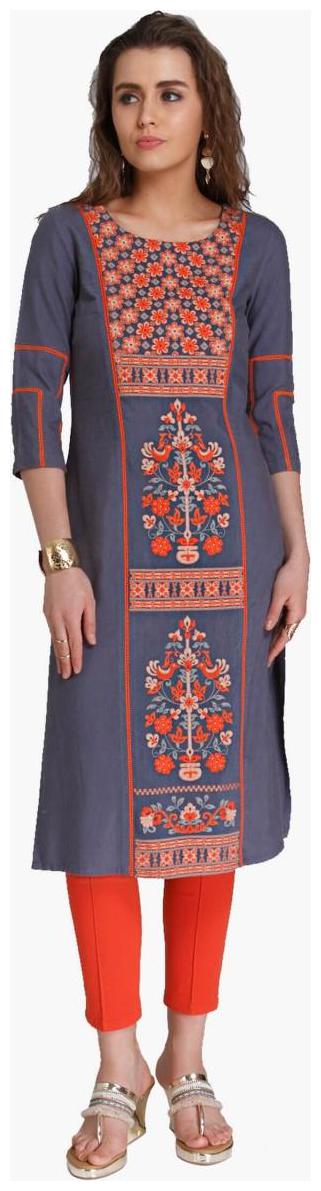 

NAARI Women Grey Embroidered Straight Kurta