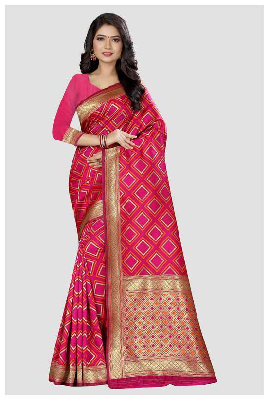 

SHARAA ETHNICA Pink Geometric Banarasi Regular Saree With Blouse With blouse