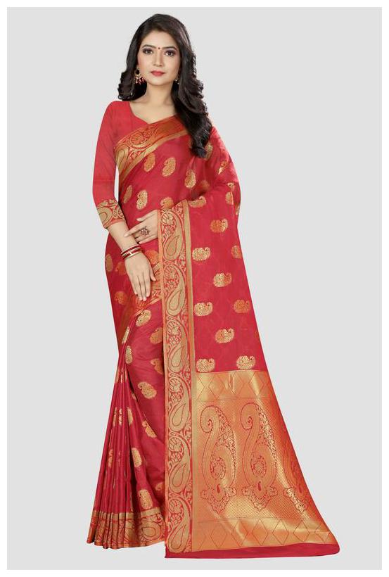 

SHARAA ETHNICA Silk Solid Saree Red