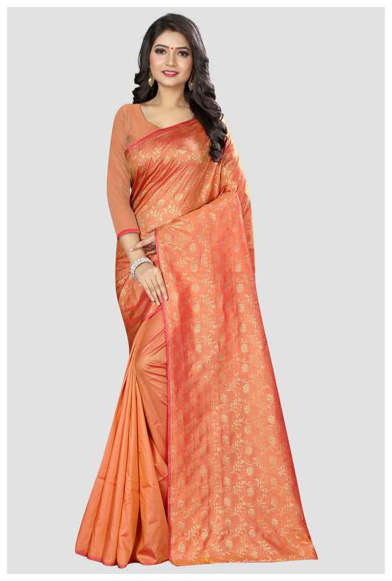 

SHARAA ETHNICA Peach Woven Banarasi Regular Saree With Blouse With blouse