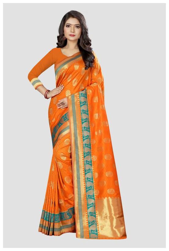 

SHARAA ETHNICA Silk Solid Saree Orange