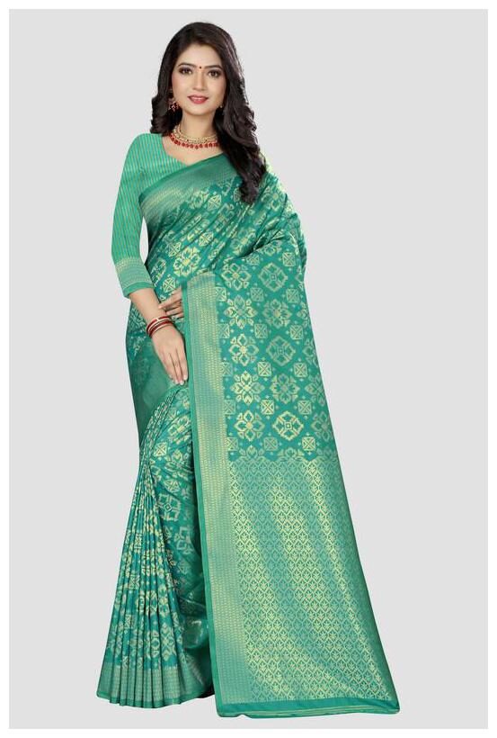 

SHARAA ETHNICA Green Woven Banarasi Regular Saree With Blouse With blouse