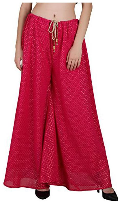

Shararat Stylish Designer Flared Readymade Regular Fit Stretchable Checkered Georgette Palazzo Free Size Pants For Girls Ladies Women