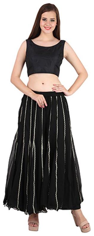 

Shararat Stylish Flared Solid Readymade Regular Fit Stretchable Georgette Palazzo With Gotapatti Lace Free Size Pants For Girls Ladies Women