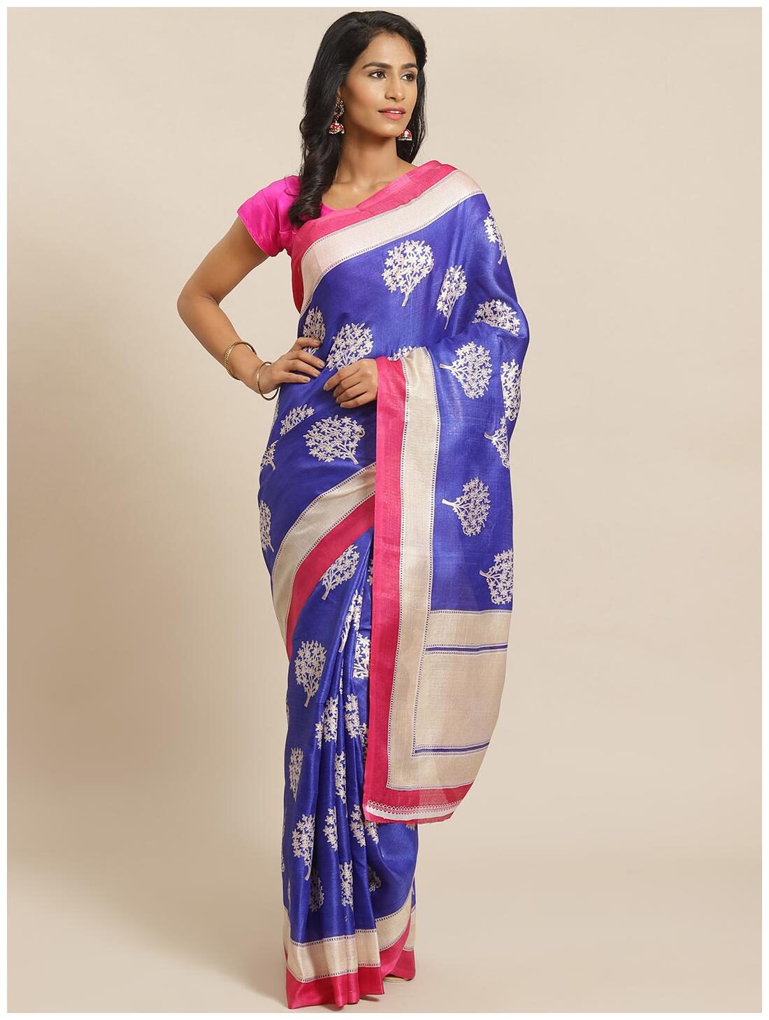 

Sharda Creation Women Blue Khadi Floral Saree